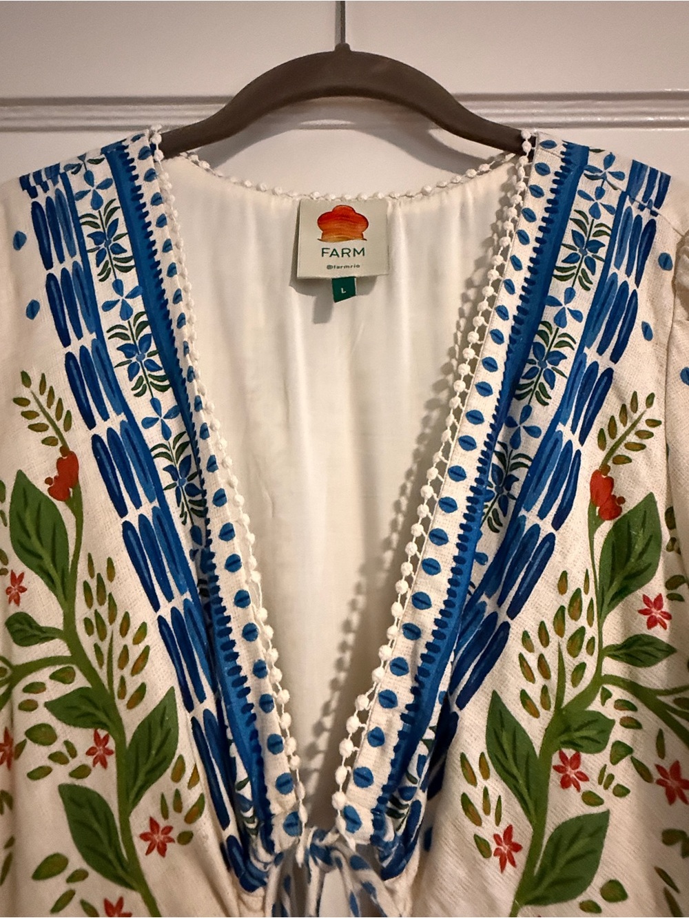 FARM Rio Cream Midi Dress with Blue & Green Botanical Print - Picture 5 of 15
